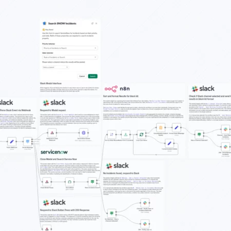 Список последних инцидентов ServiceNow в Slack с использованием всплывающего модального окна n8n шаблон