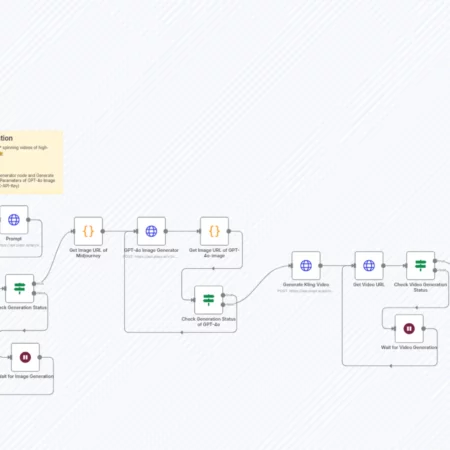 Общий рабочий процесс 3D-презентации с использованием Midjourney, GPT-4o-image и Kling API n8n шаблон