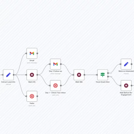 Автоматизация nurturing-лидов и последующих действий с помощью Gmail, Twilio SMS и GoHighLevel n8n шаблон